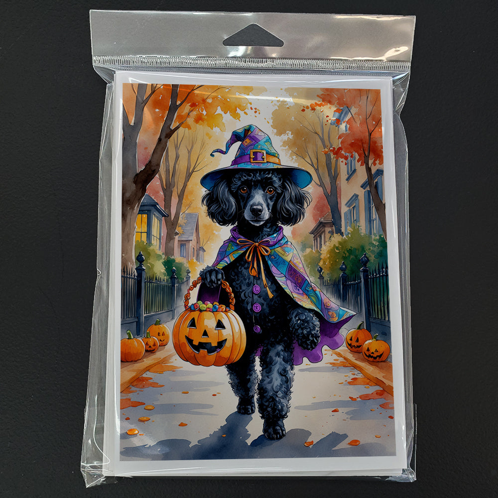 Black Poodle Halloween Trick or Treat Greeting Cards Pack of 8