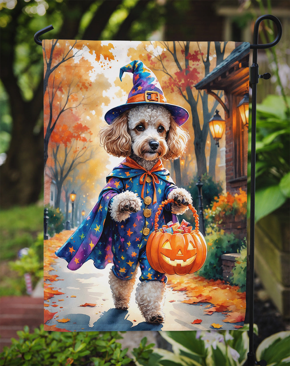 Poodle Halloween Trick or Treat Garden Flag