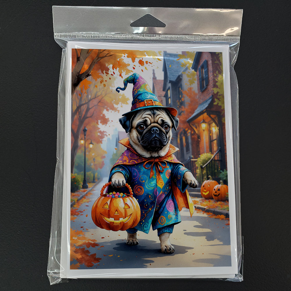 Pug Halloween Trick or Treat Greeting Cards Pack of 8