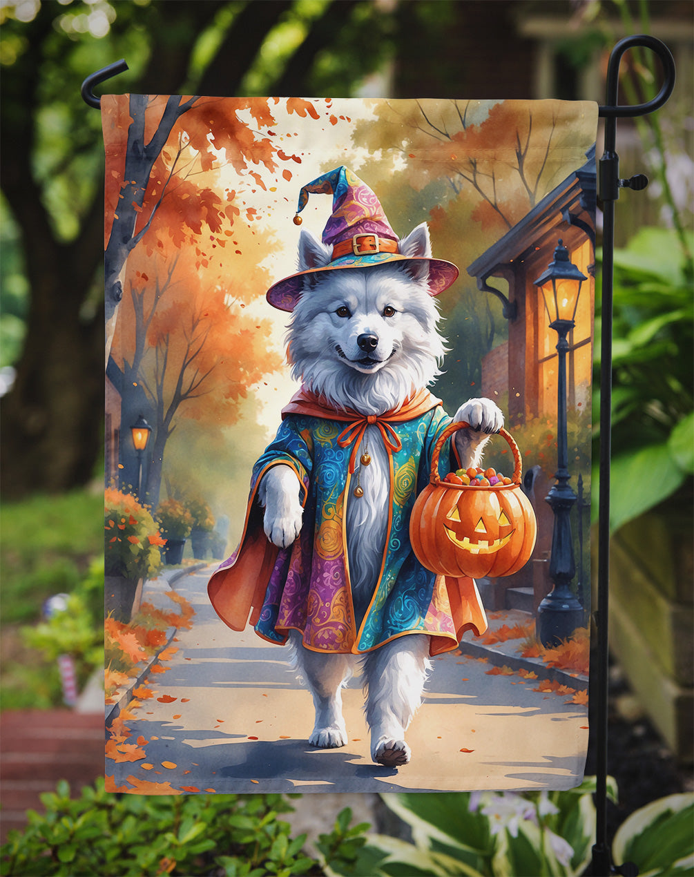Samoyed Halloween Trick or Treat Garden Flag