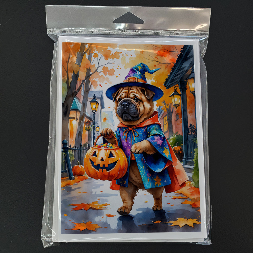 Shar Pei Halloween Trick or Treat Greeting Cards Pack of 8