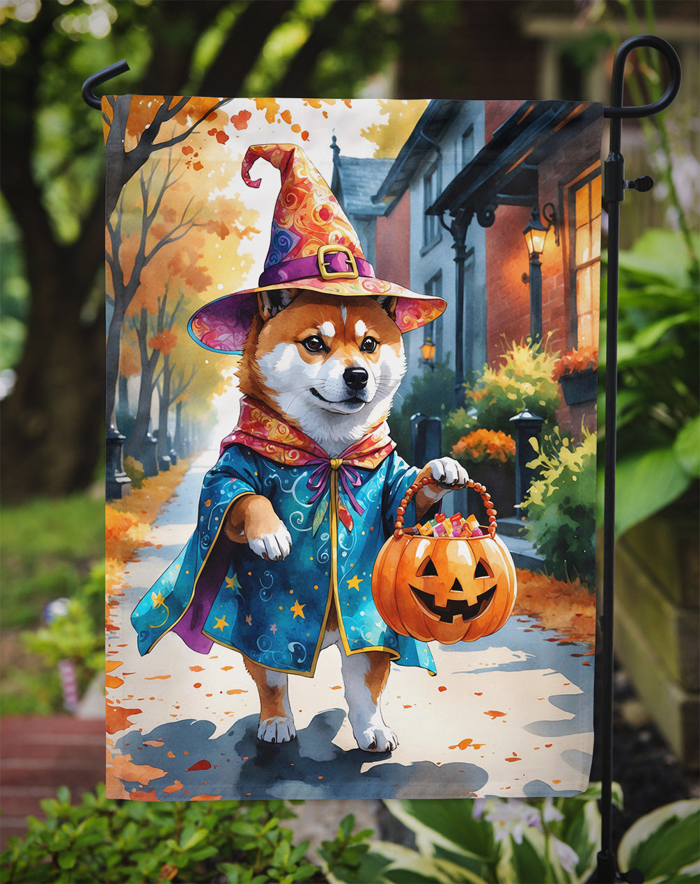 Shiba Inu Halloween Trick or Treat Garden Flag
