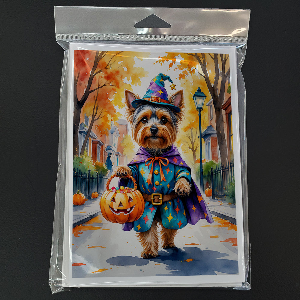 Yorkshire Terrier Yorkie Halloween Trick or Treat Greeting Cards Pack of 8