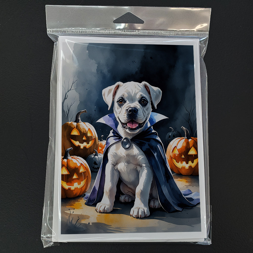 White Boxer Puppy Halloween Greeting Cards Pack of 8