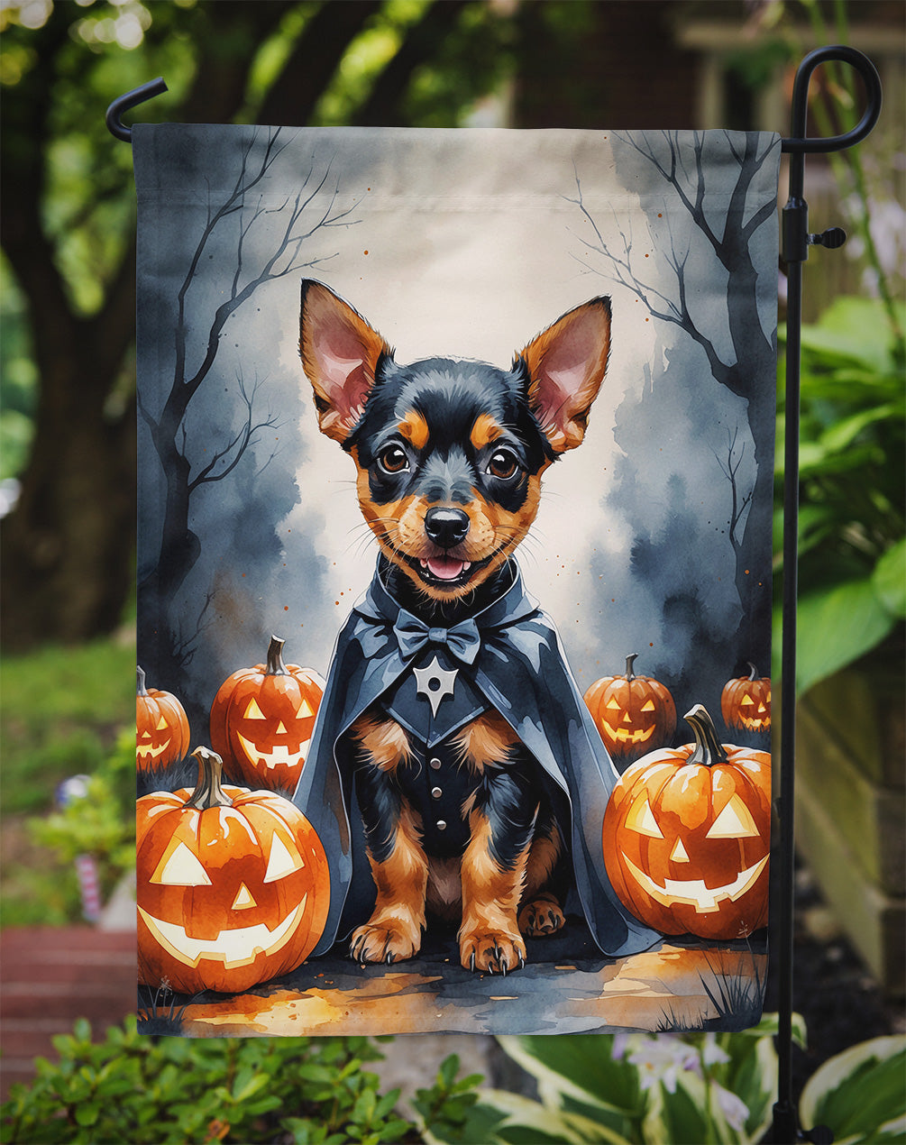 Miniature Pinscher Puppy Halloween Garden Flag