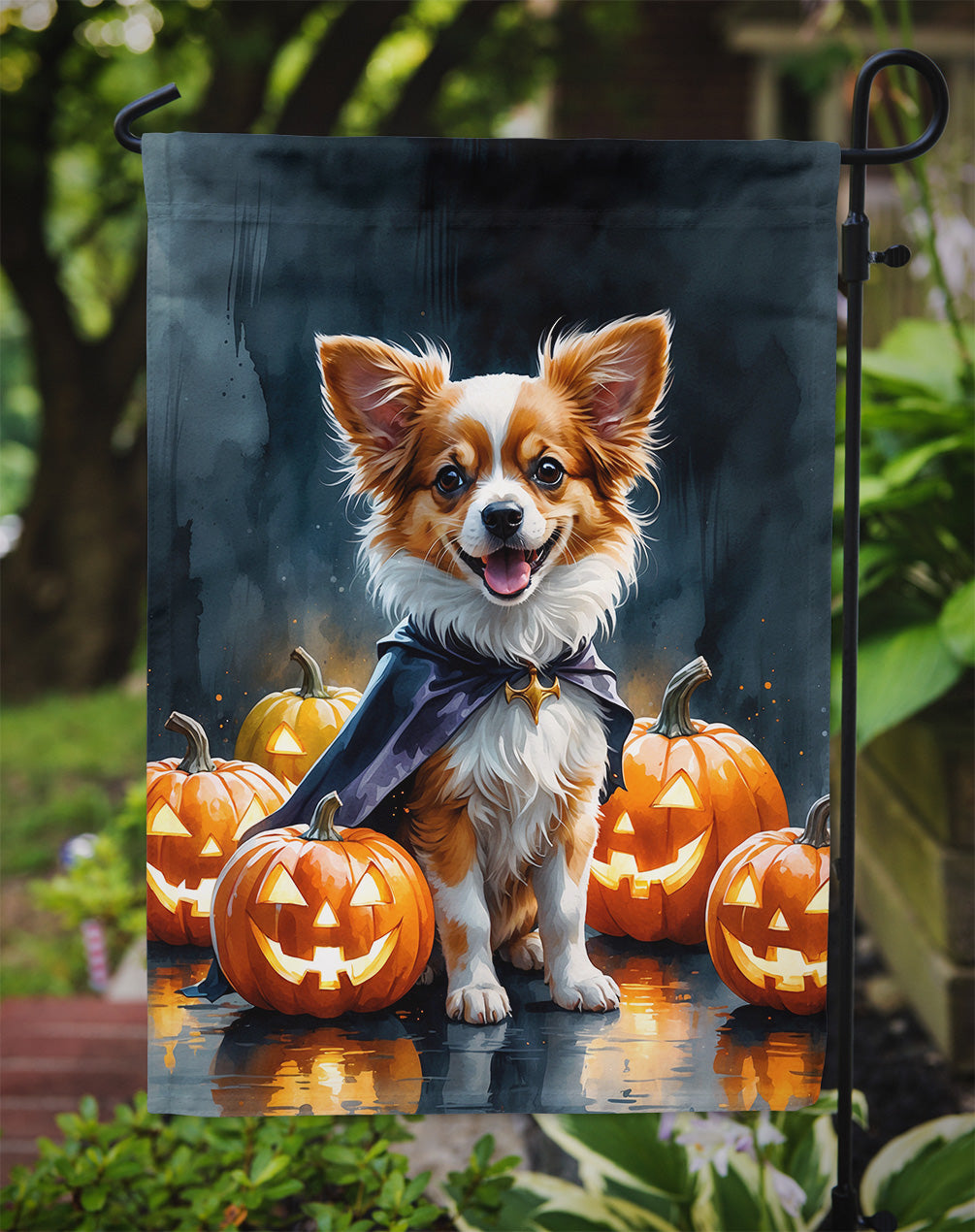 Papillon Puppy Halloween Garden Flag