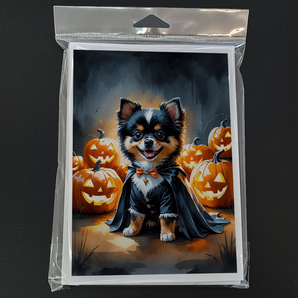 Balck and Tan Pomeranian Puppy Halloween Greeting Cards Pack of 8