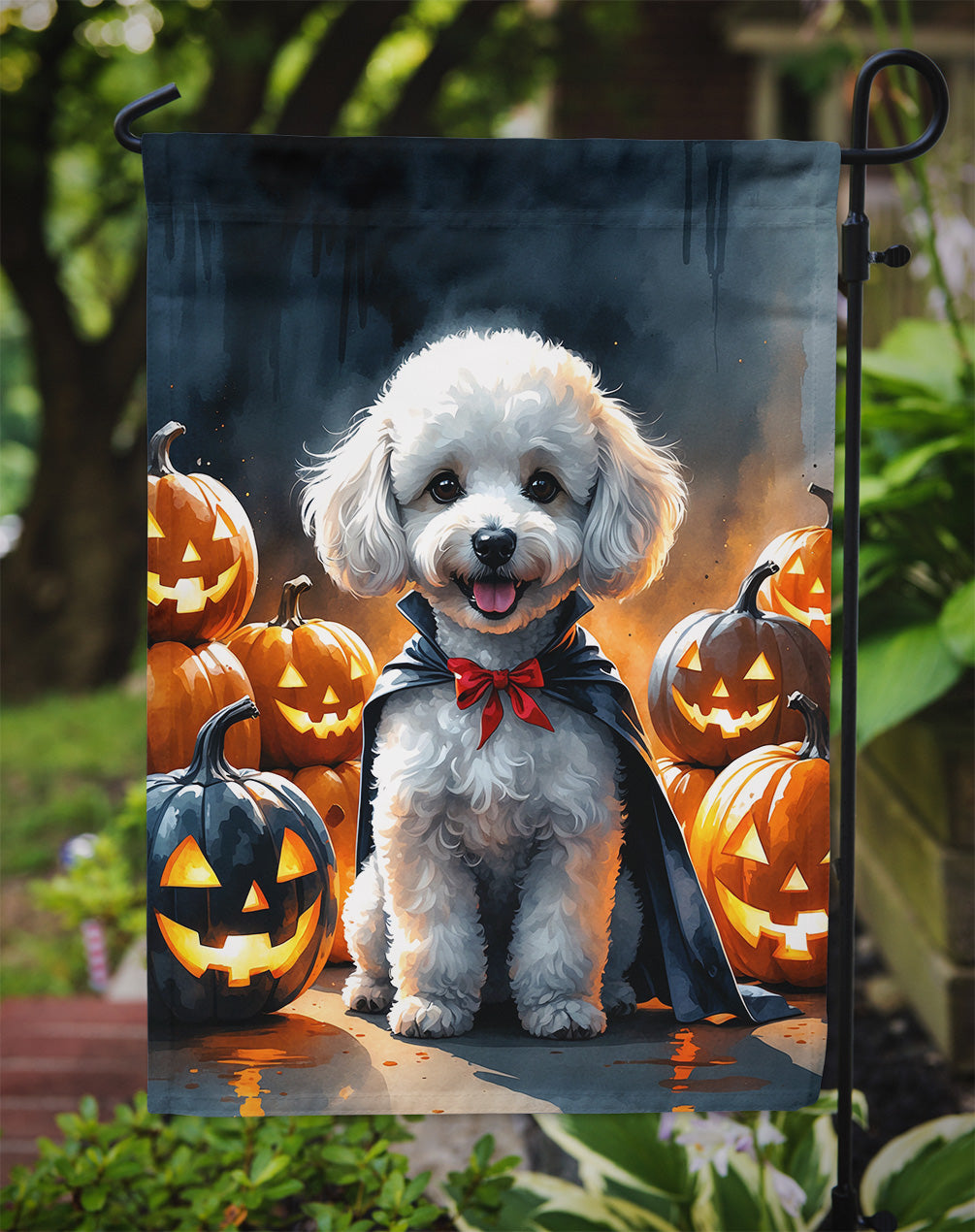 White Poodle Puppy Halloween Garden Flag