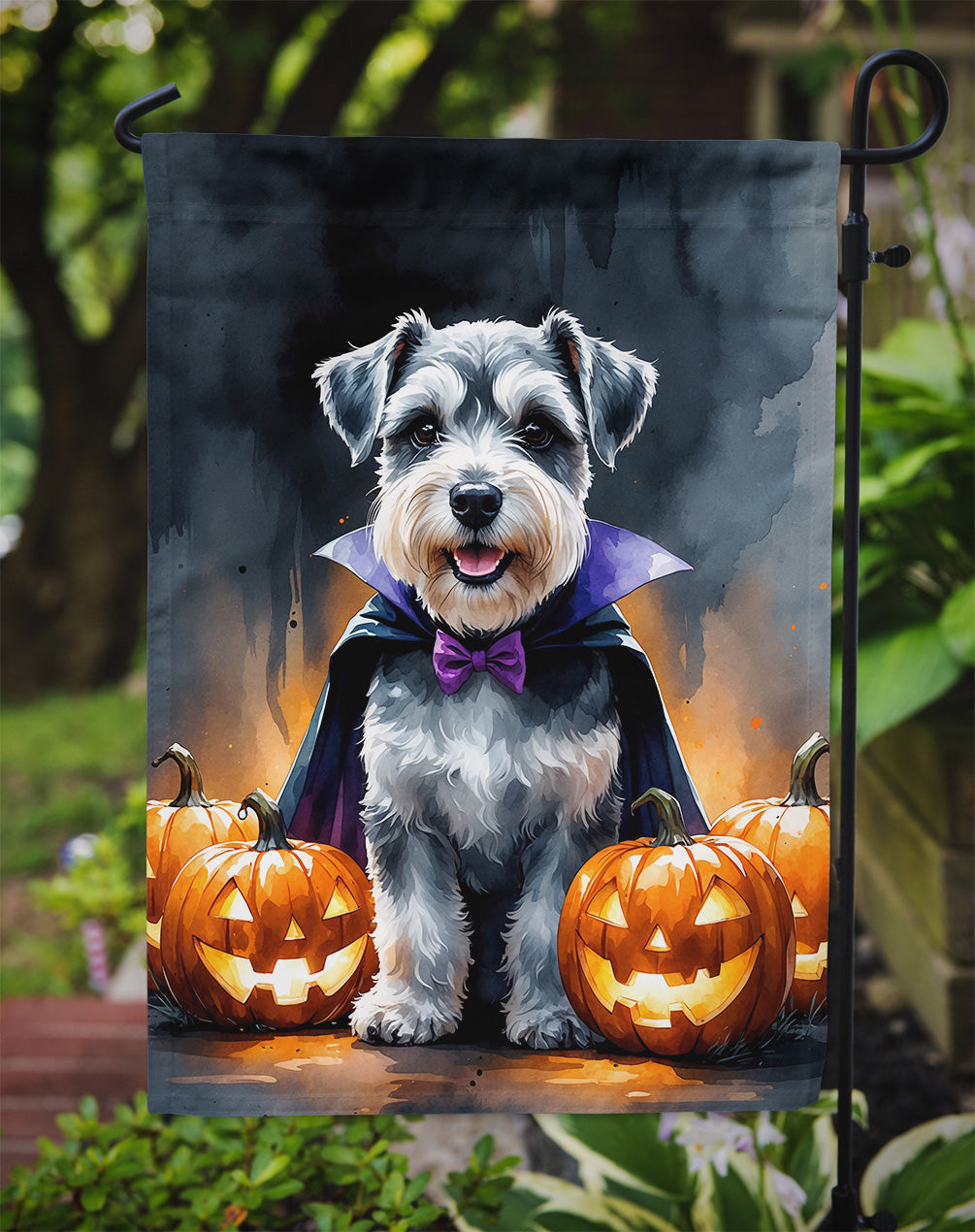 Schnauzer Puppy Halloween Garden Flag