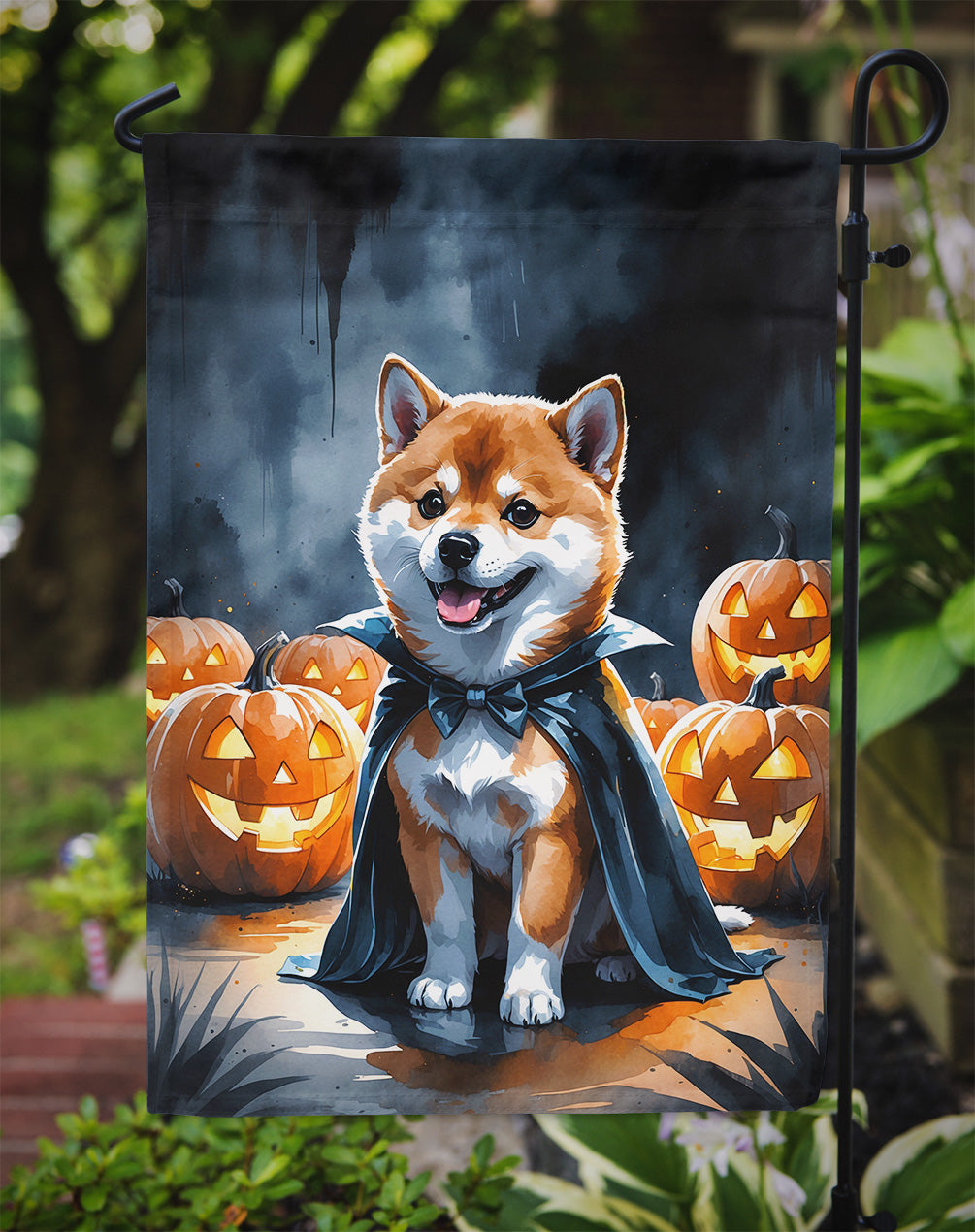 Shiba Inu Puppy Halloween Garden Flag