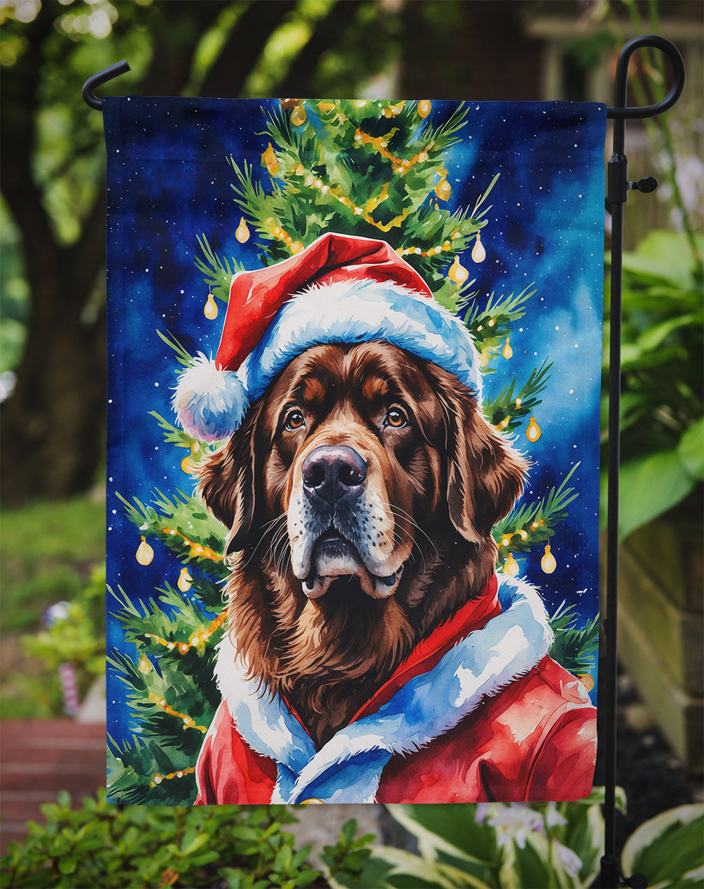Chocolate Newfoundland Christmas Garden Flag