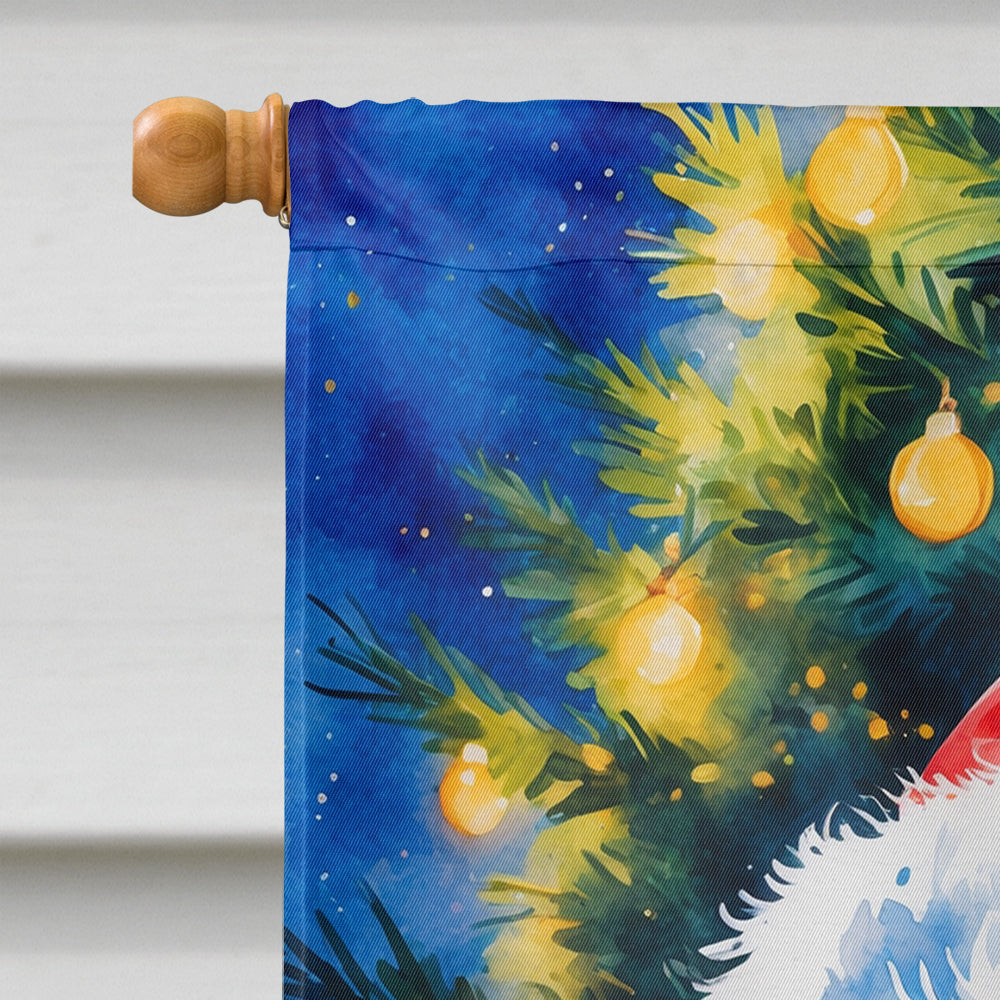 White Poodle Christmas House Flag