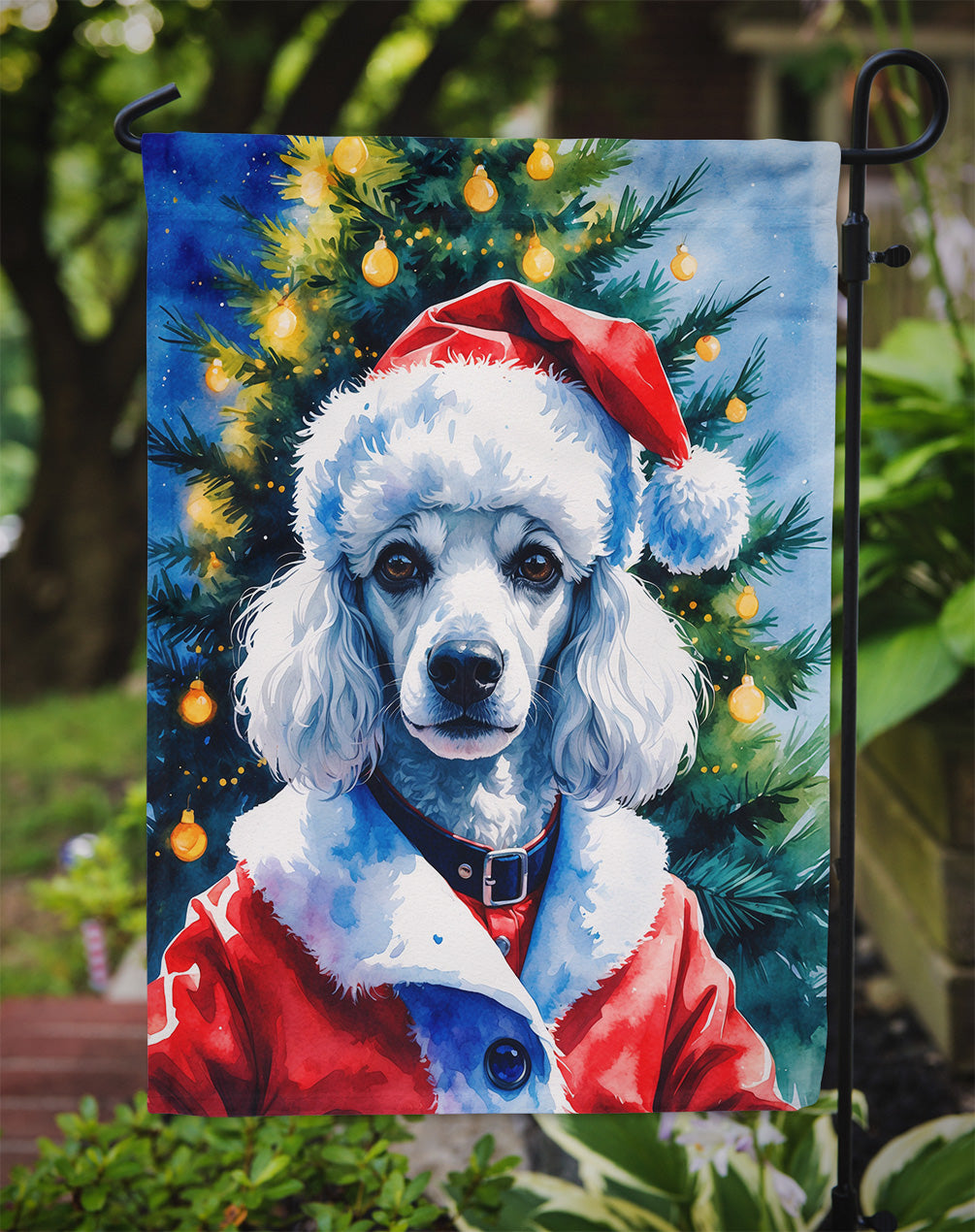 White Poodle Christmas Garden Flag