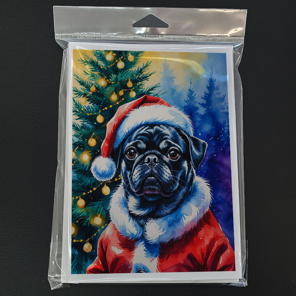 Black Pug Christmas Greeting Cards Pack of 8