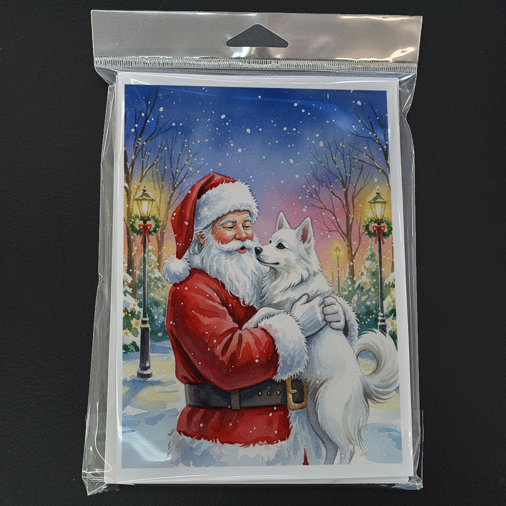American Eskimo with Santa Claus Greeting Cards Pack of 8