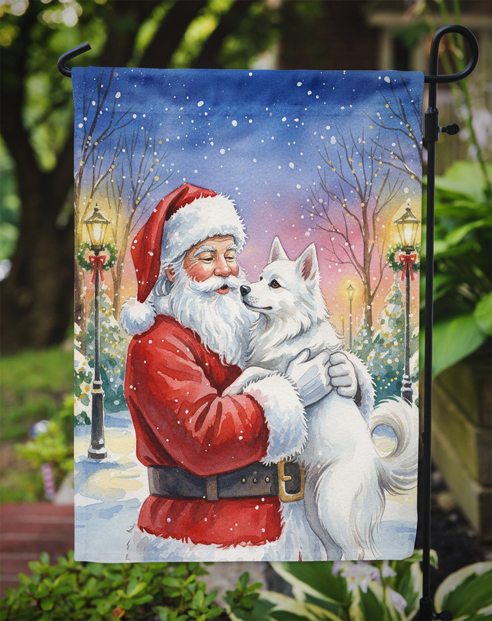 American Eskimo with Santa Claus Garden Flag