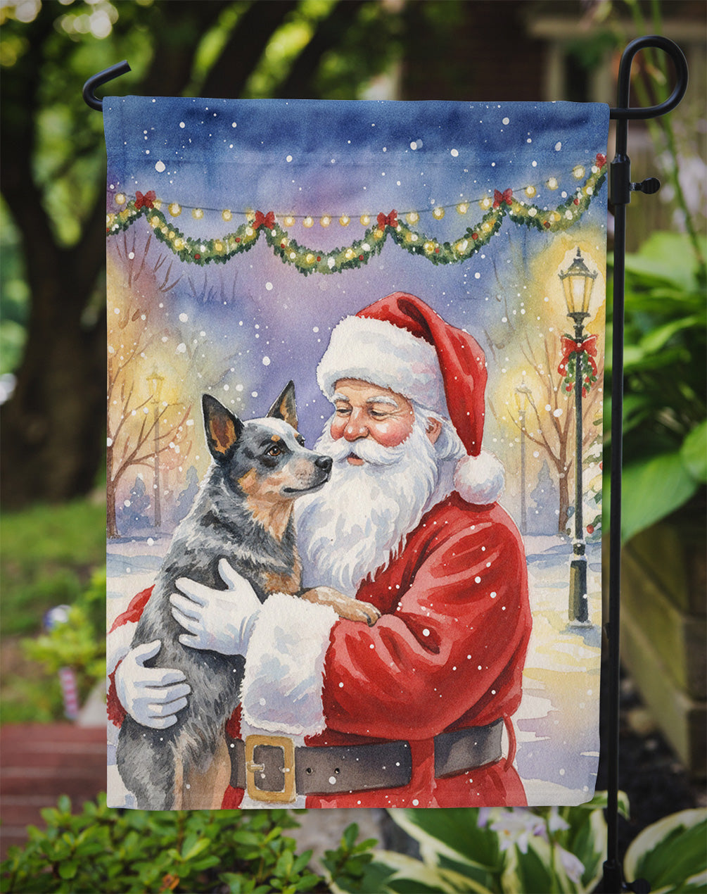 Australian Cattle Dog with Santa Claus Garden Flag
