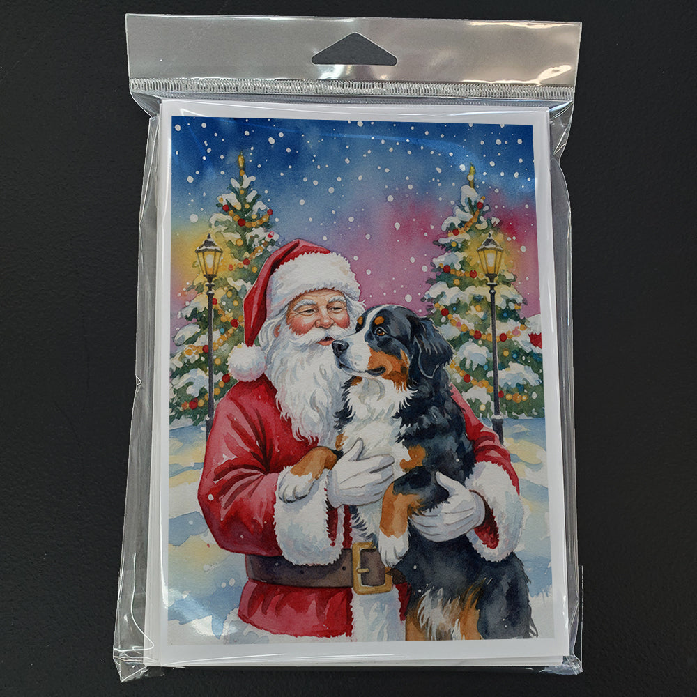 Bernese Mountain Dog with Santa Claus Greeting Cards Pack of 8