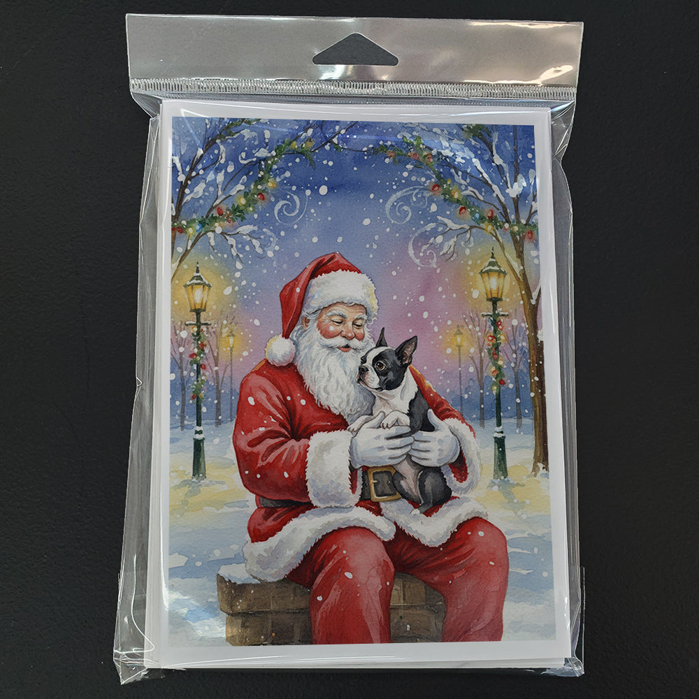 Boston Terrier with Santa Claus Greeting Cards Pack of 8