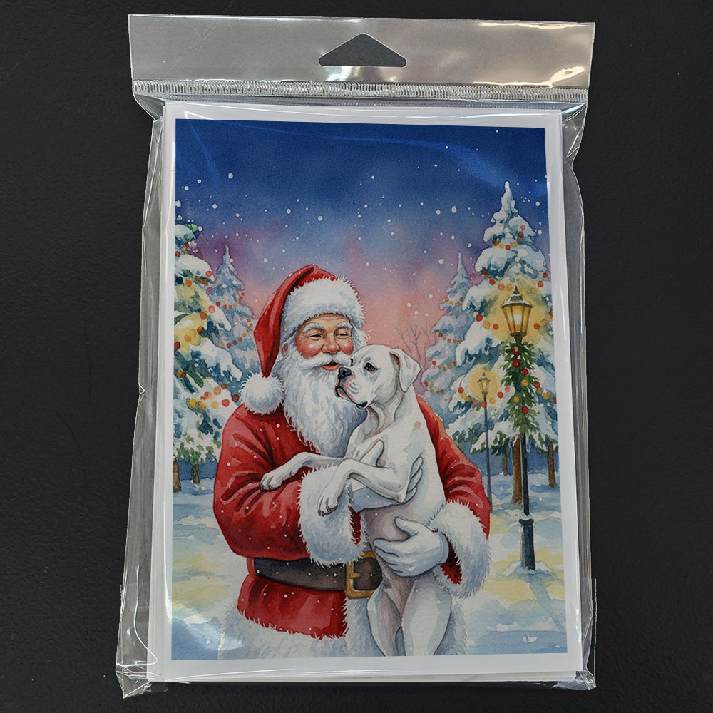 White Boxer with Santa Claus Greeting Cards Pack of 8