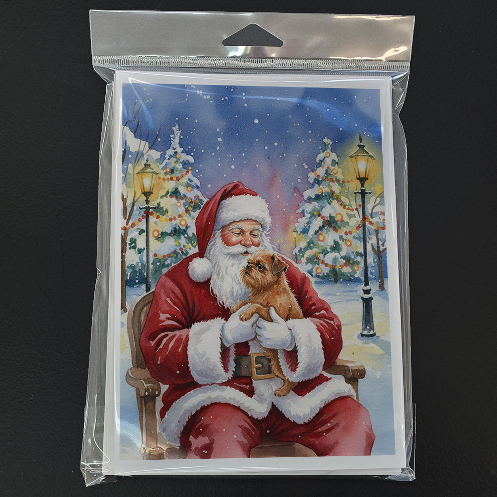 Brussels Griffon with Santa Claus Greeting Cards Pack of 8