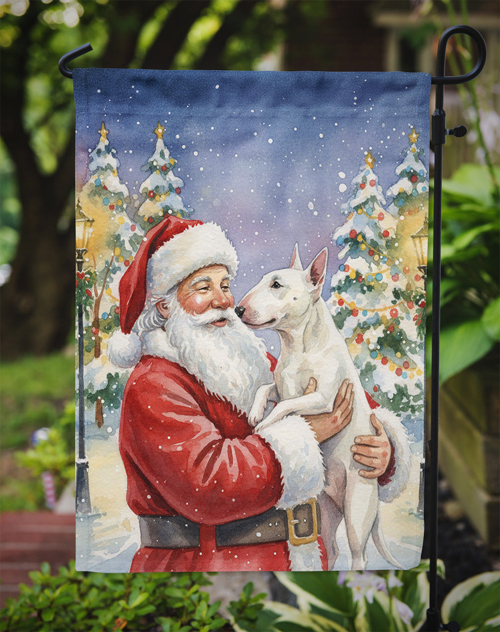 Bull Terrier with Santa Claus Garden Flag