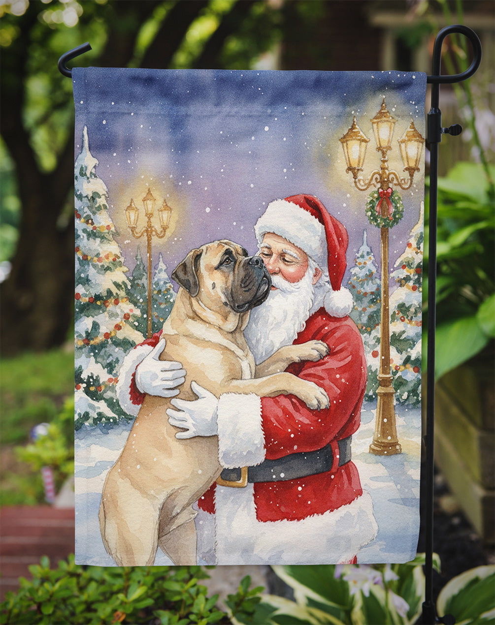 Bullmastiff with Santa Claus Garden Flag