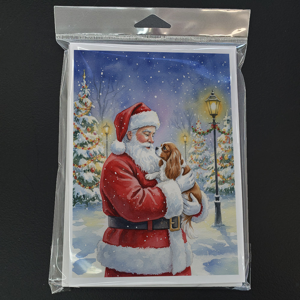 Cavalier Spaniel with Santa Claus Greeting Cards Pack of 8