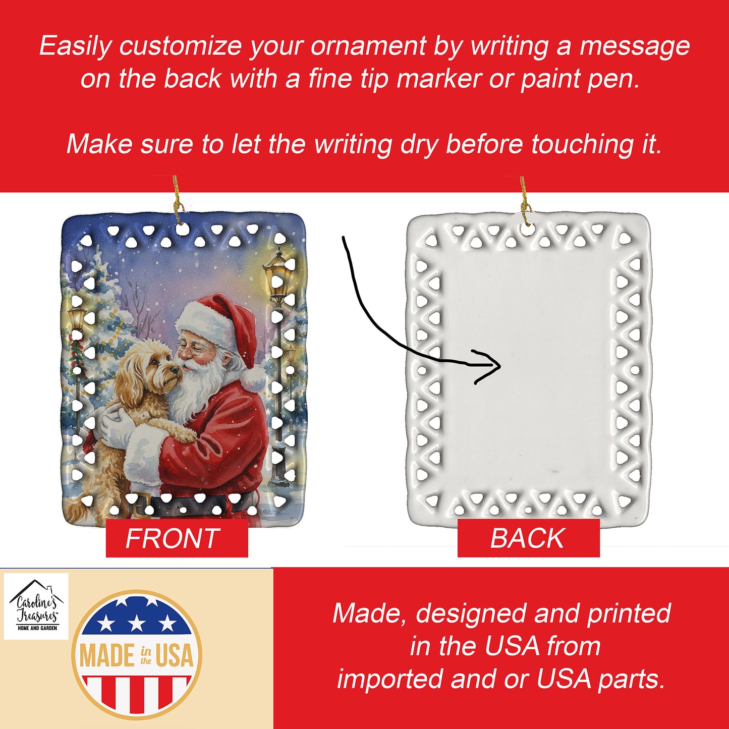 Cockapoo with Santa Claus Porcelain Ornament