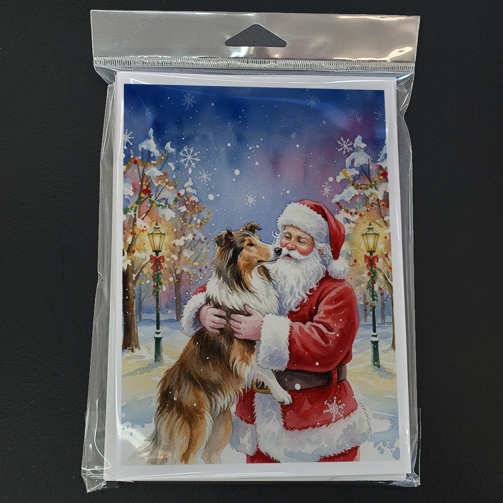 Collie with Santa Claus Greeting Cards Pack of 8