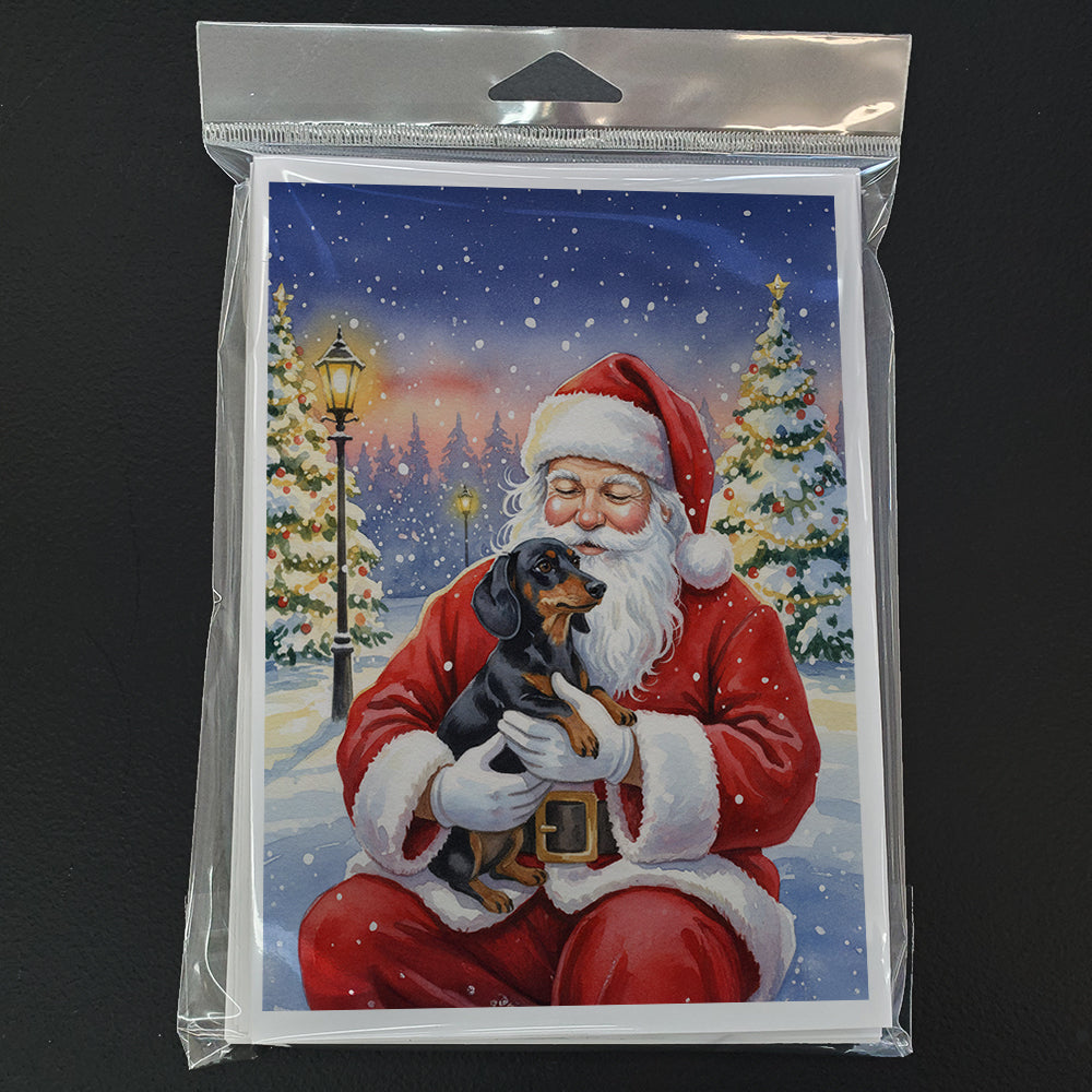 Black and Tan Dachshund with Santa Claus Greeting Cards Pack of 8