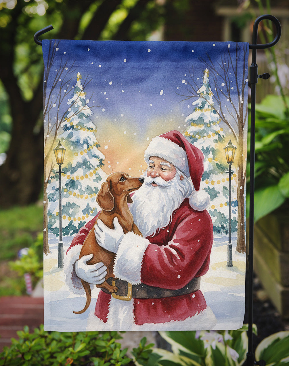 Dachshund with Santa Claus Garden Flag