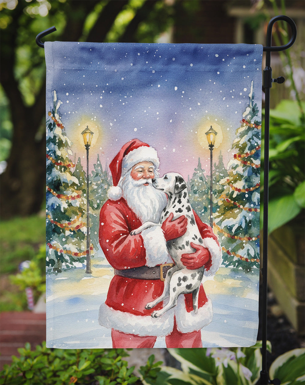 Dalmatian with Santa Claus Garden Flag
