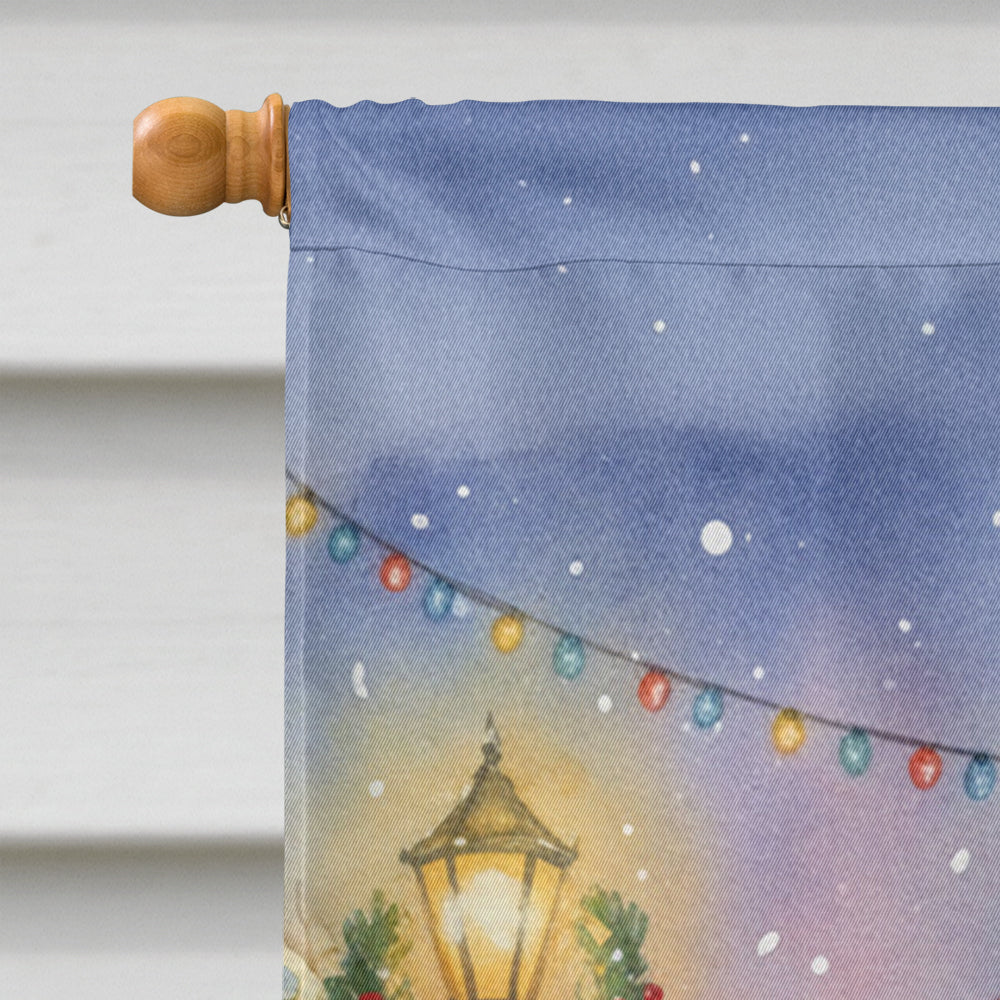 Fawn Doberman Pinscher with Santa Claus House Flag