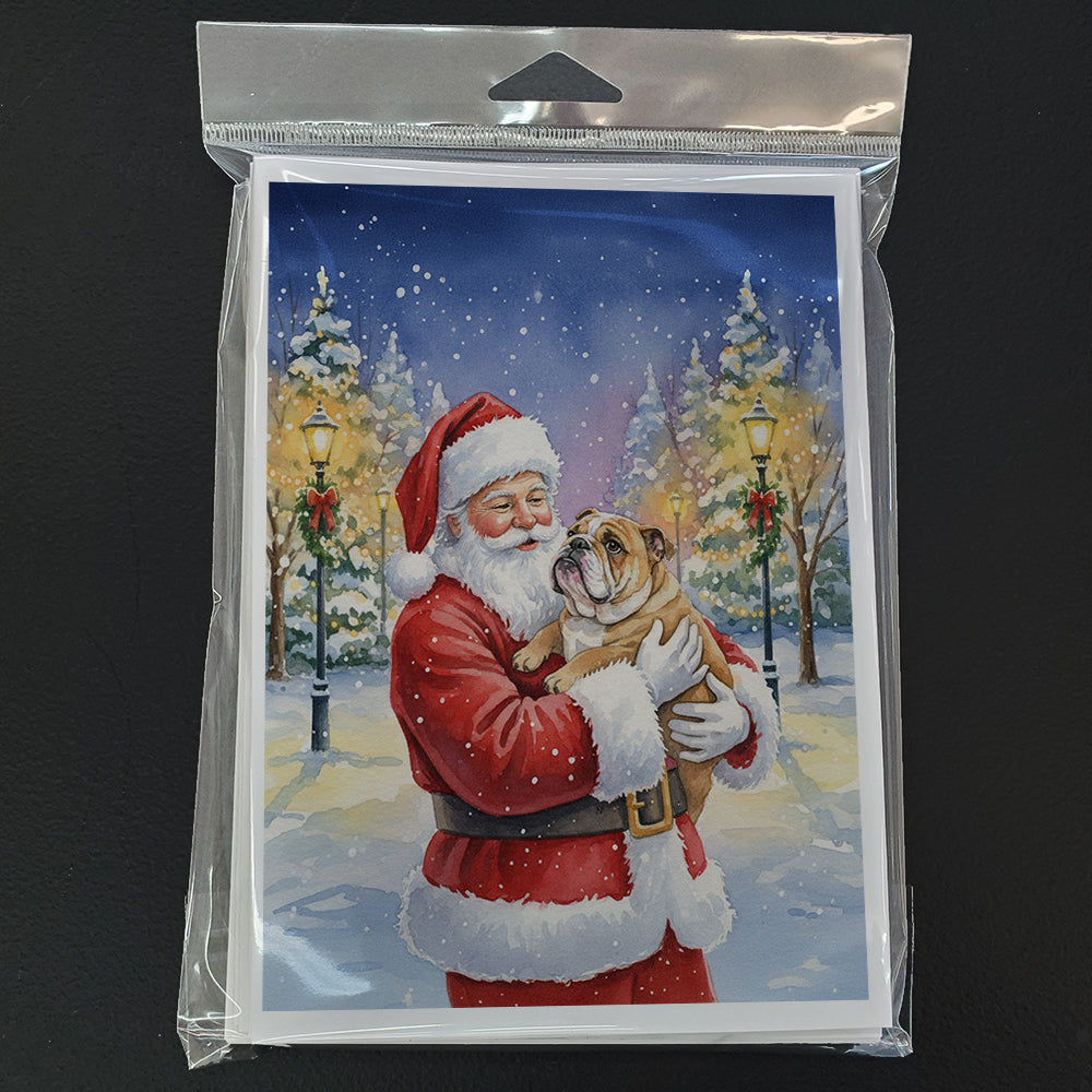 English Bulldog with Santa Claus Greeting Cards Pack of 8