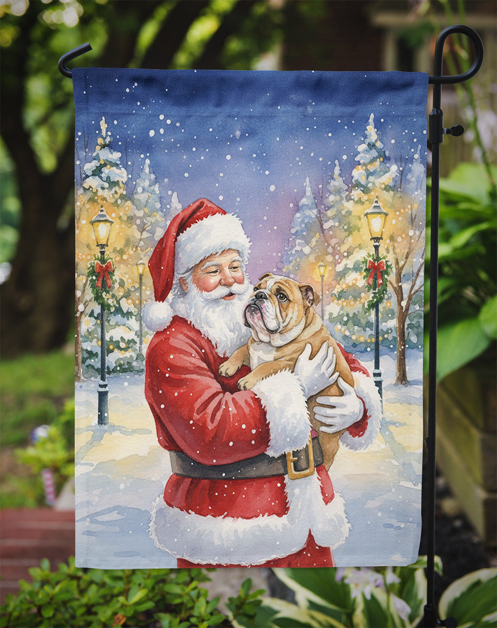 English Bulldog with Santa Claus Garden Flag