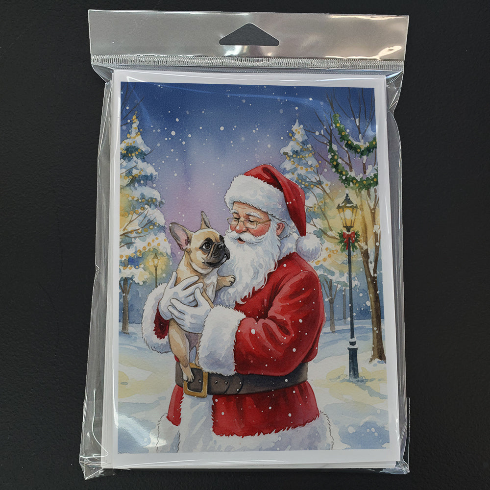 French Bulldog with Santa Claus Greeting Cards Pack of 8