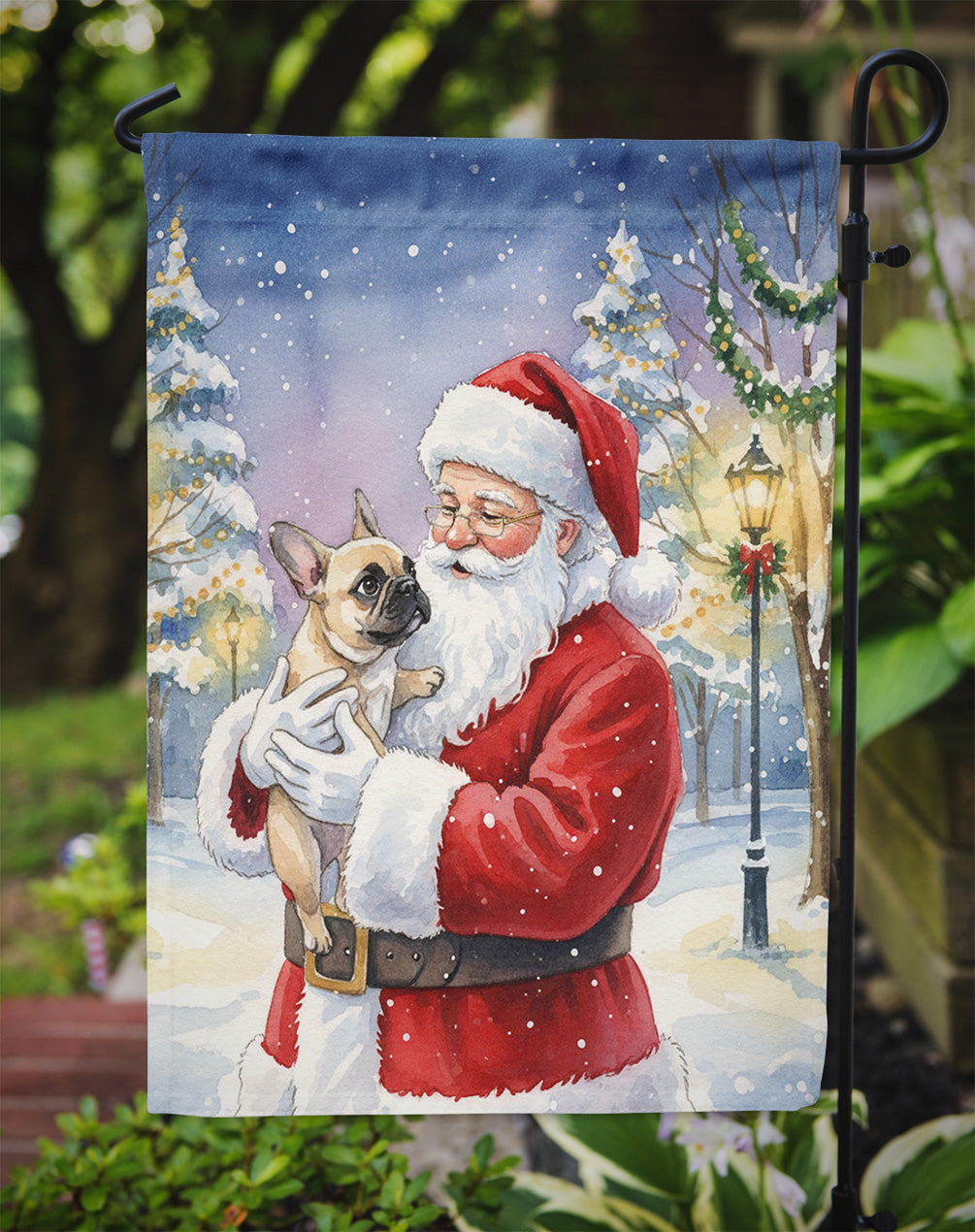 French Bulldog with Santa Claus Garden Flag