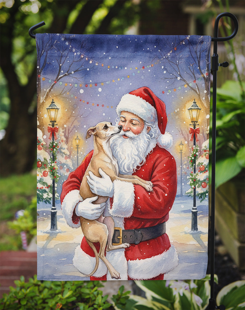 Italian Greyhound with Santa Claus Garden Flag