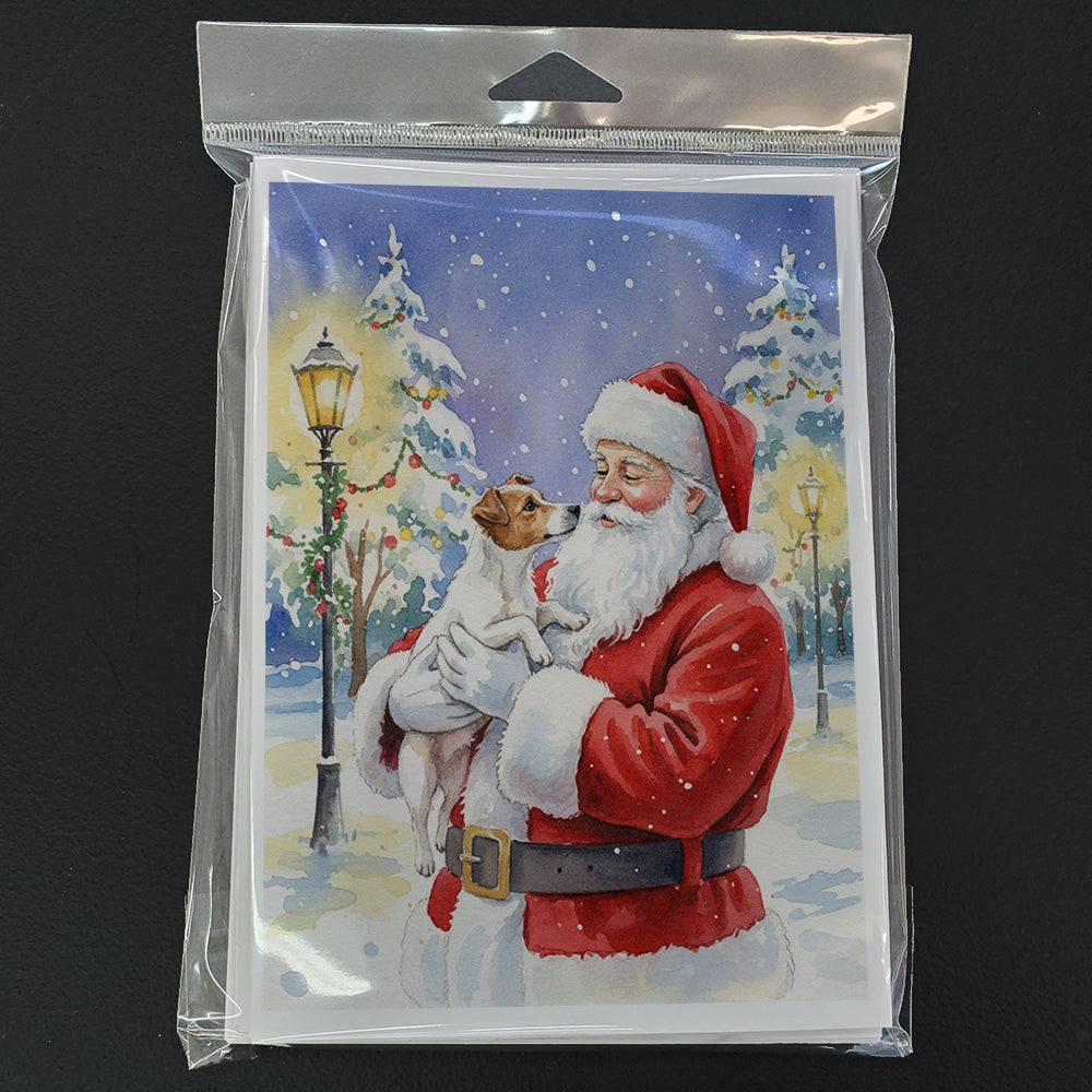 Jack Russell Terrier with Santa Claus Greeting Cards Pack of 8