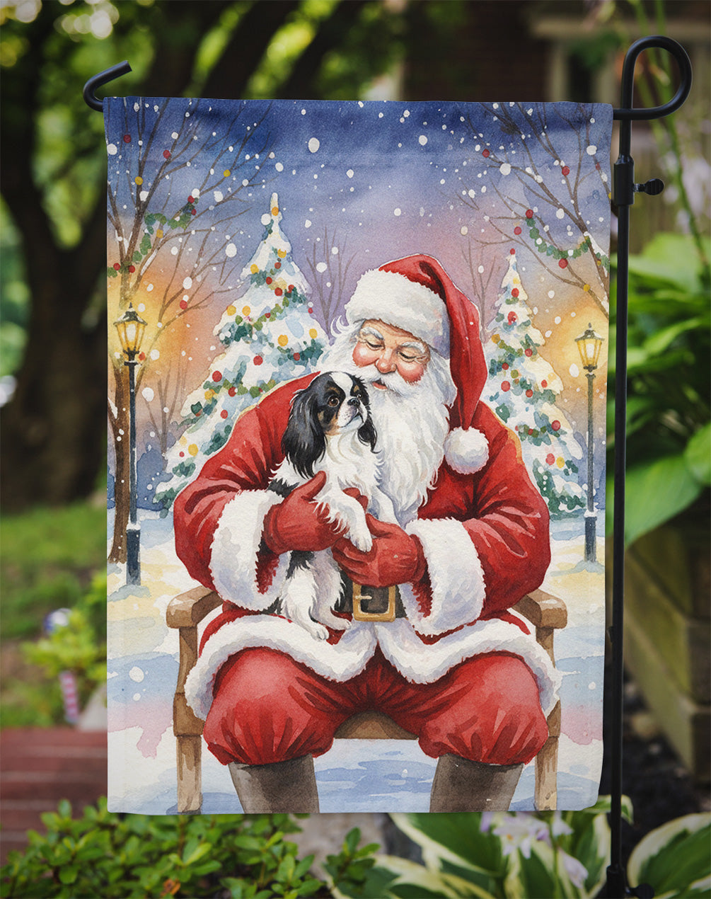 Japanese Chin with Santa Claus Garden Flag