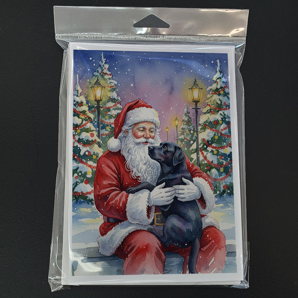Black Labrador Retriever with Santa Claus Greeting Cards Pack of 8