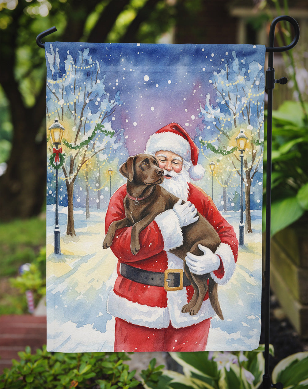 Chocolate Labrador Retriever with Santa Claus Garden Flag