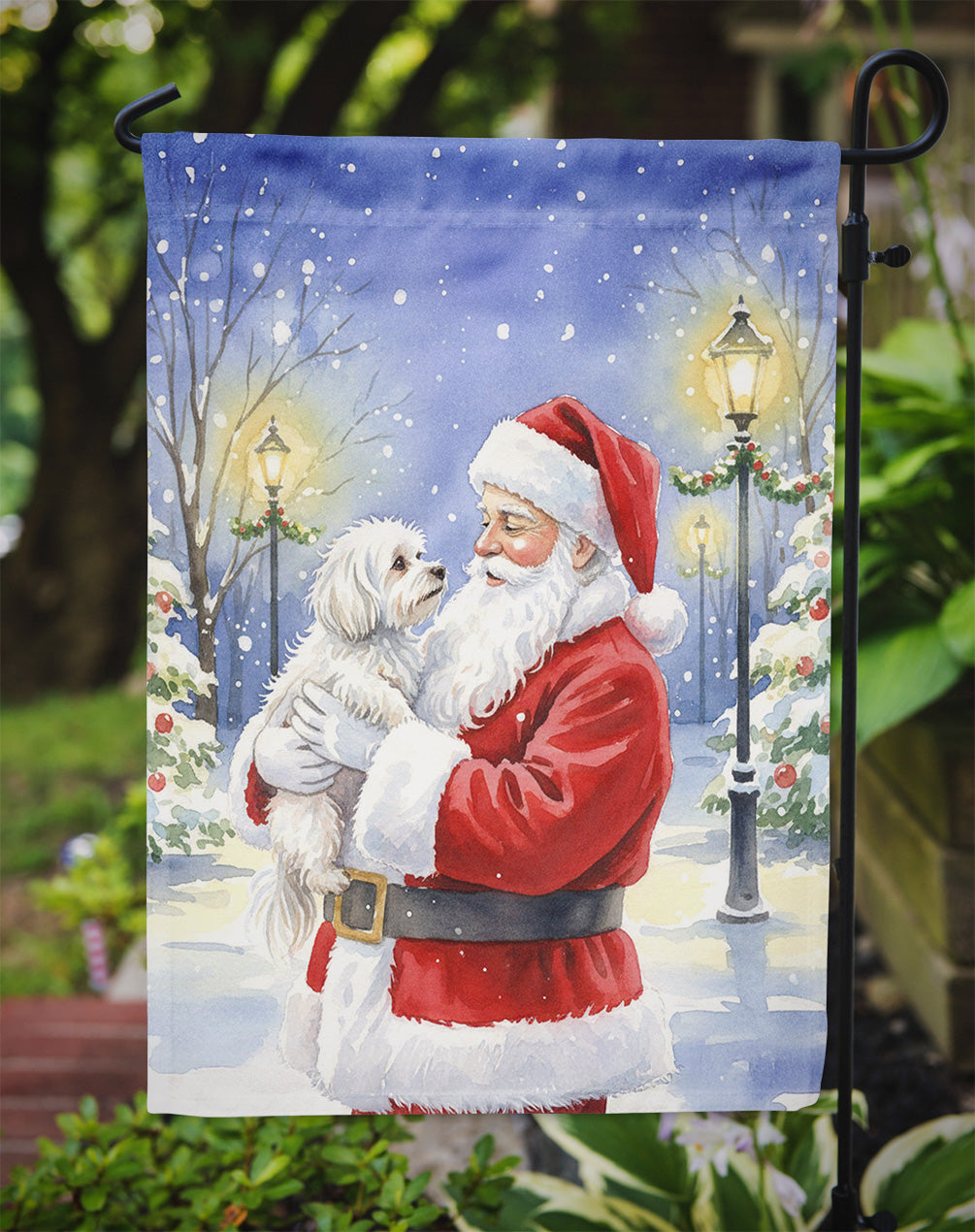 Maltese with Santa Claus Garden Flag