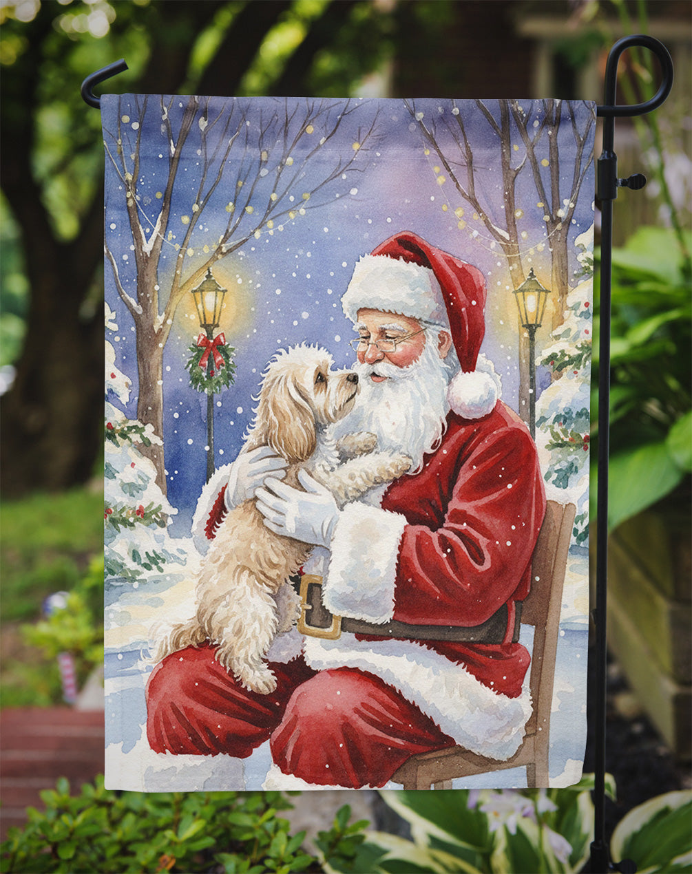 Maltipoo with Santa Claus Garden Flag
