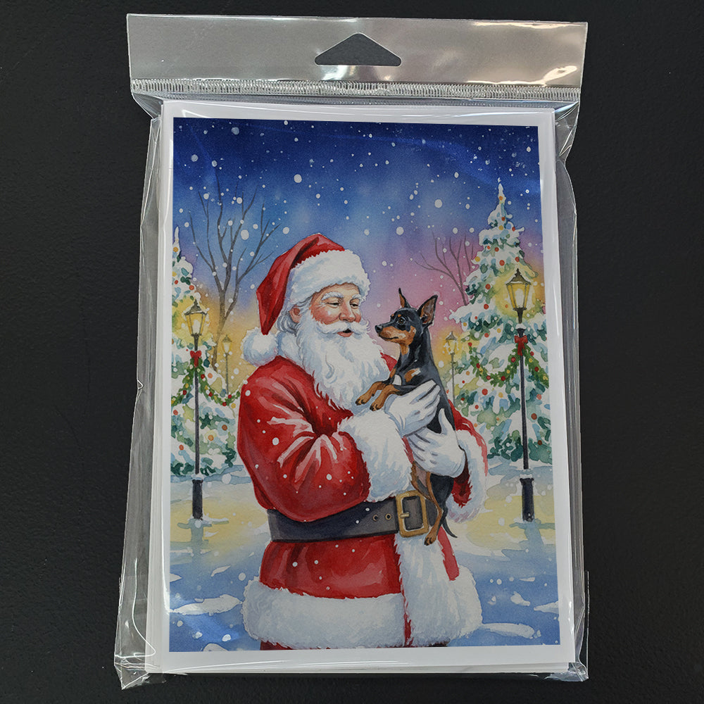 Miniature Pinscher with Santa Claus Greeting Cards Pack of 8