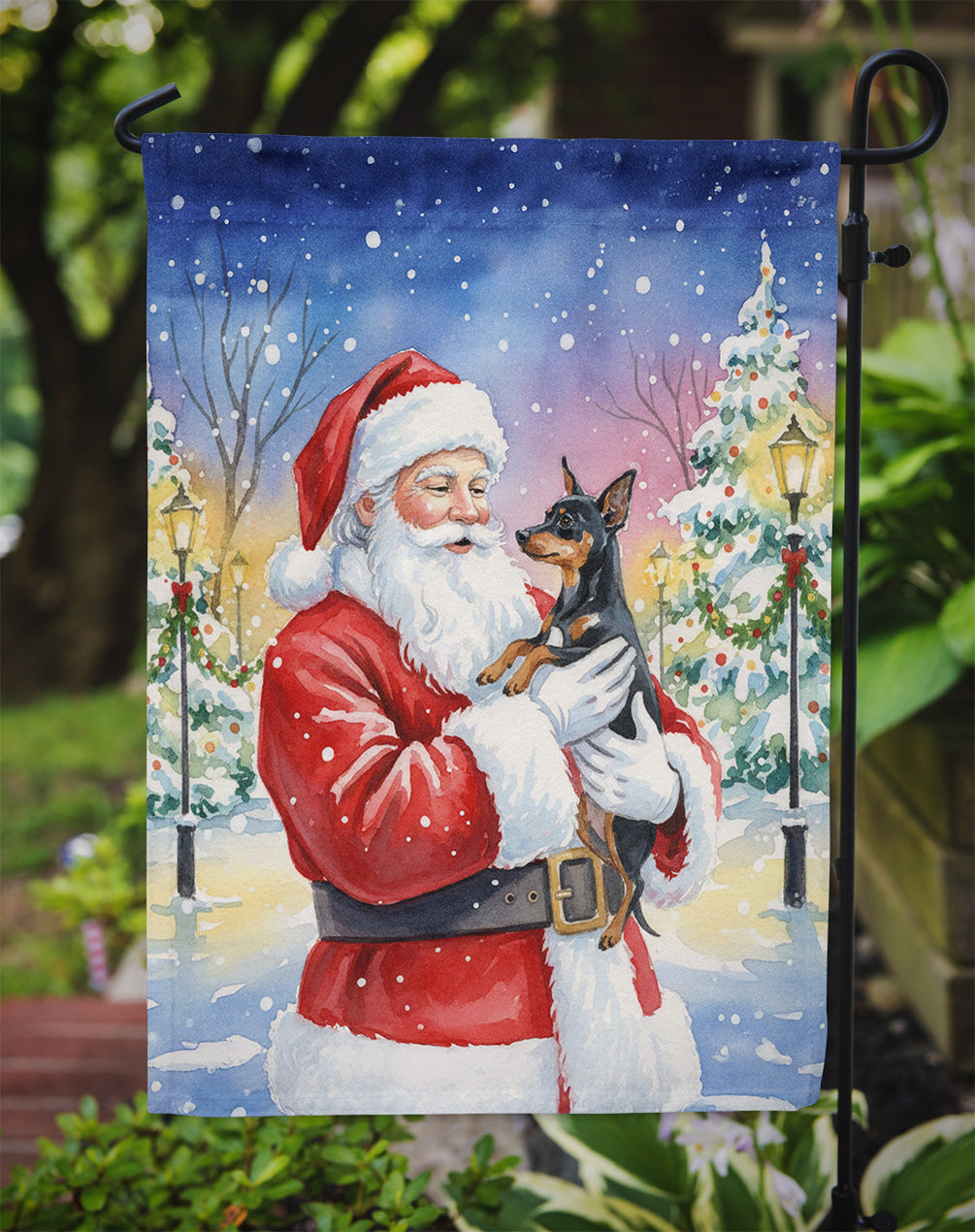 Miniature Pinscher with Santa Claus Garden Flag