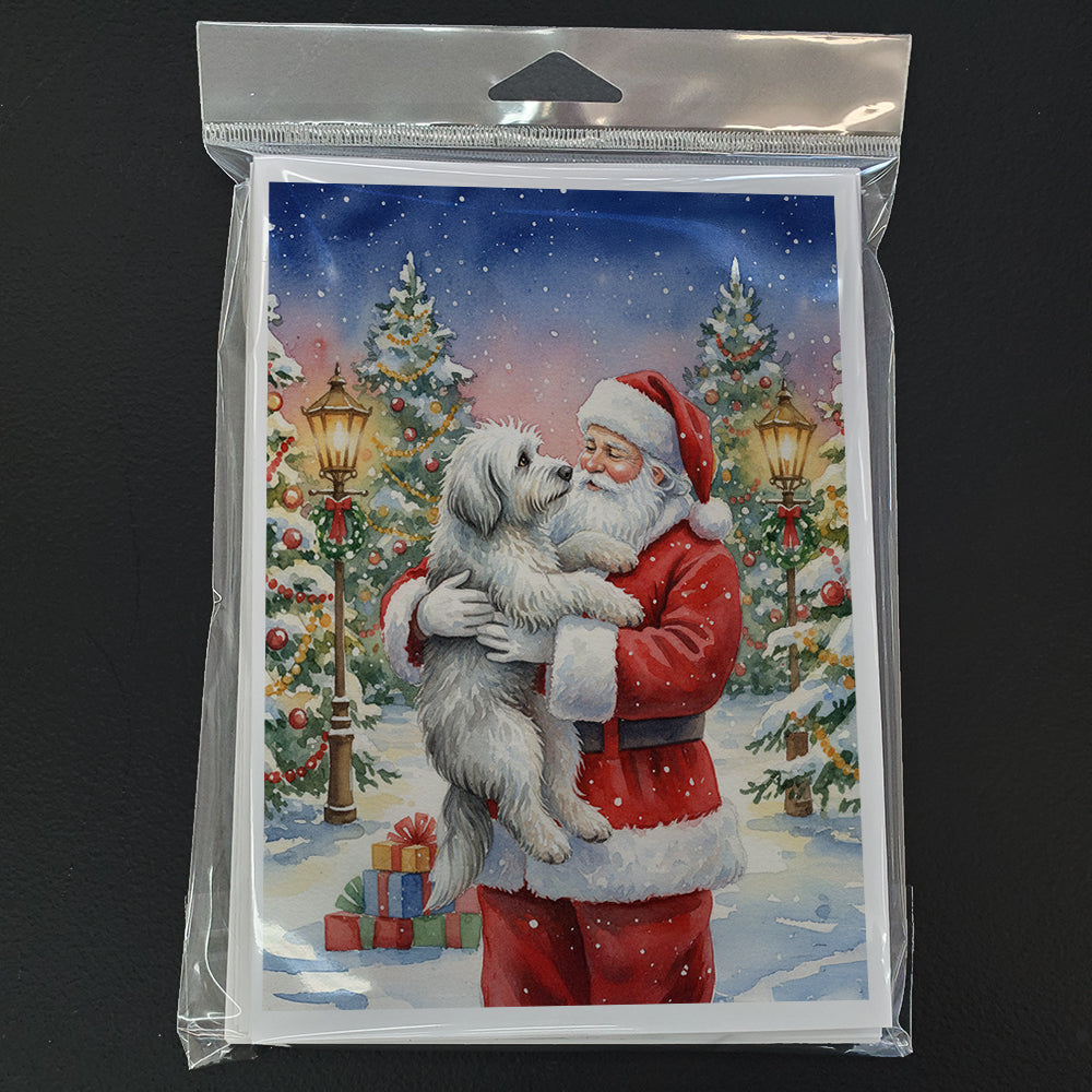 Old English Sheepdog with Santa Claus Greeting Cards Pack of 8