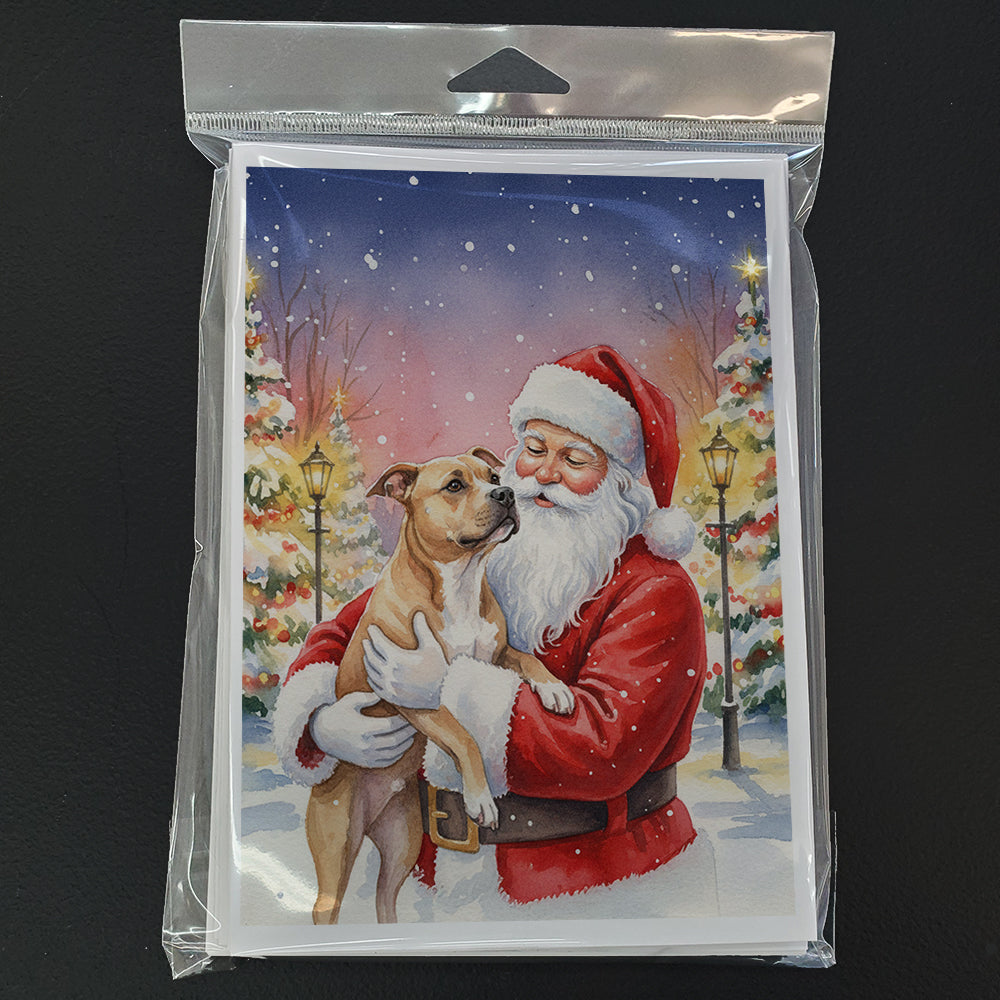 Pit Bull Terrier with Santa Claus Greeting Cards Pack of 8