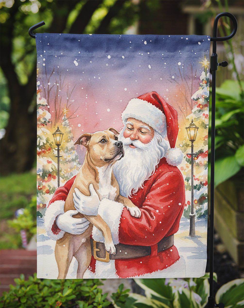 Pit Bull Terrier with Santa Claus Garden Flag